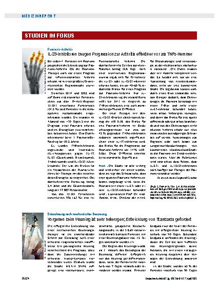 Vorschauseite 1: Entwöhnung nach mechanischer Beatmung: Vorgehen beim Weaning ist sehr heterogen; Entwicklung von Standards gefordert.