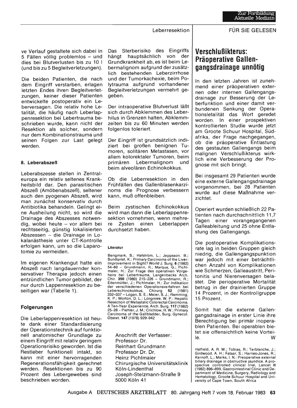 Vorschauseite 1: Verschlußikterus: Präoperative Gallengangsdrainage unnötig