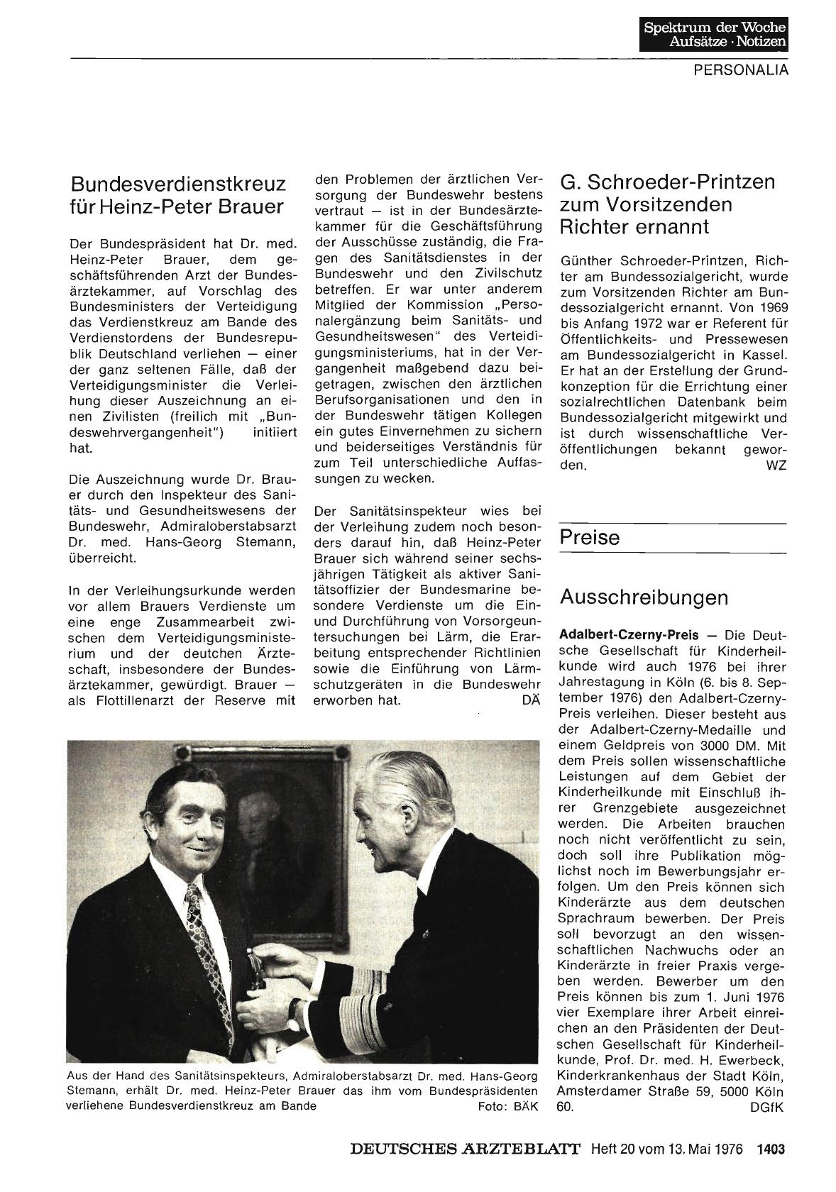 Vorschauseite 1: Bundesverdienstkreuz für Heinz-Peter Brauer