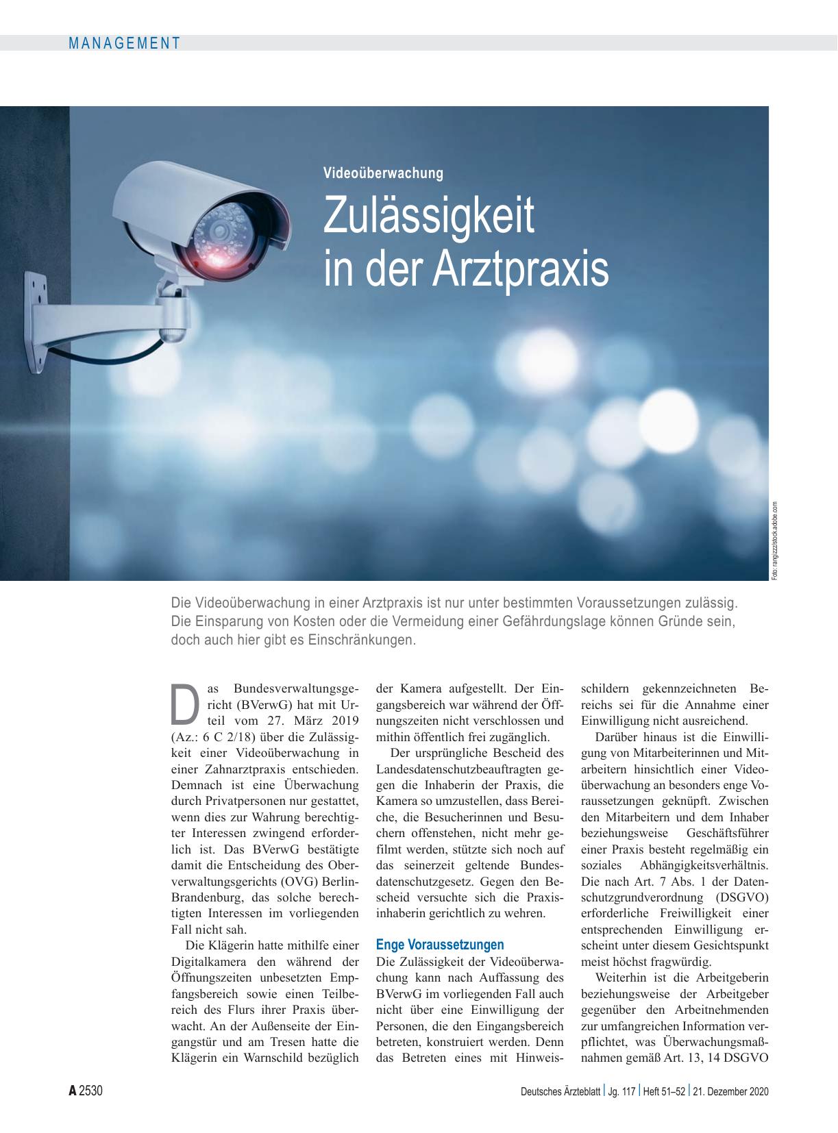 Vorschauseite 1: Videoüberwachung: Zulässigkeit in der Arztpraxis