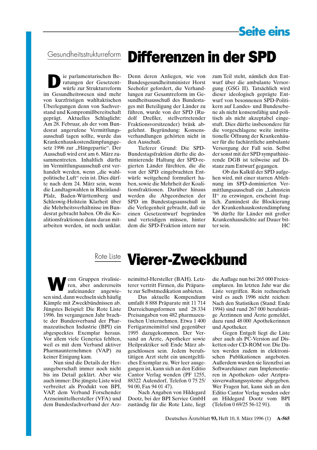 Vorschauseite 1: Rote Liste: Vierer-Zweckbund