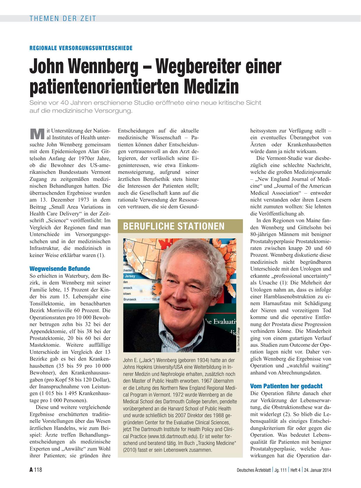 Vorschauseite 1: Regionale Versorgungsunterschiede: John Wennberg – Wegbereiter einer patientenorientierten Medizin
