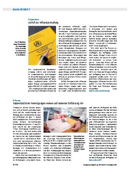 Vorschauseite 1: Grippeschutz: Aufruf zur Influenza-Impfung