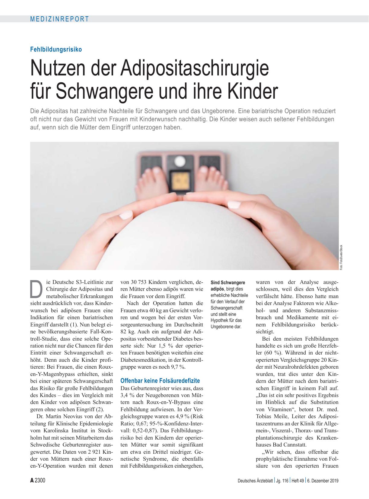 Vorschauseite 1: Fehlbildungsrisiko: Nutzen der Adipositaschirurgie für Schwangere und ihre Kinder