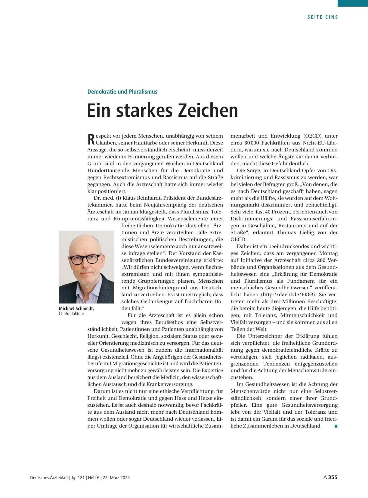 Vorschauseite 1: Demokratie und Pluralismus: Ein starkes Zeichen