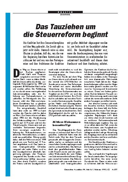 Vorschauseite 1: Das Tauziehen um die Steuerreform beginnt