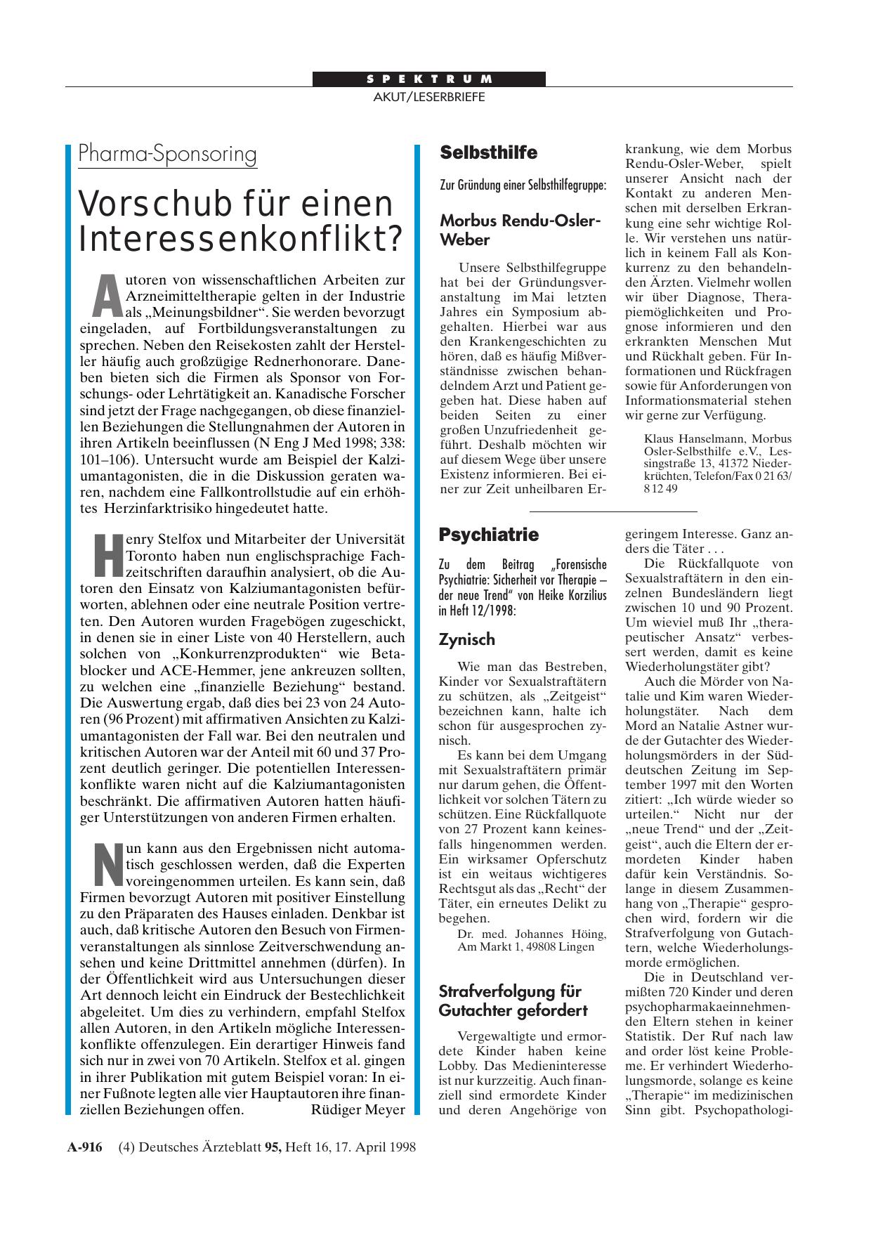 Vorschauseite 1: Pharma-Sponsoring: Vorschub für einen Interessenkonflikt?