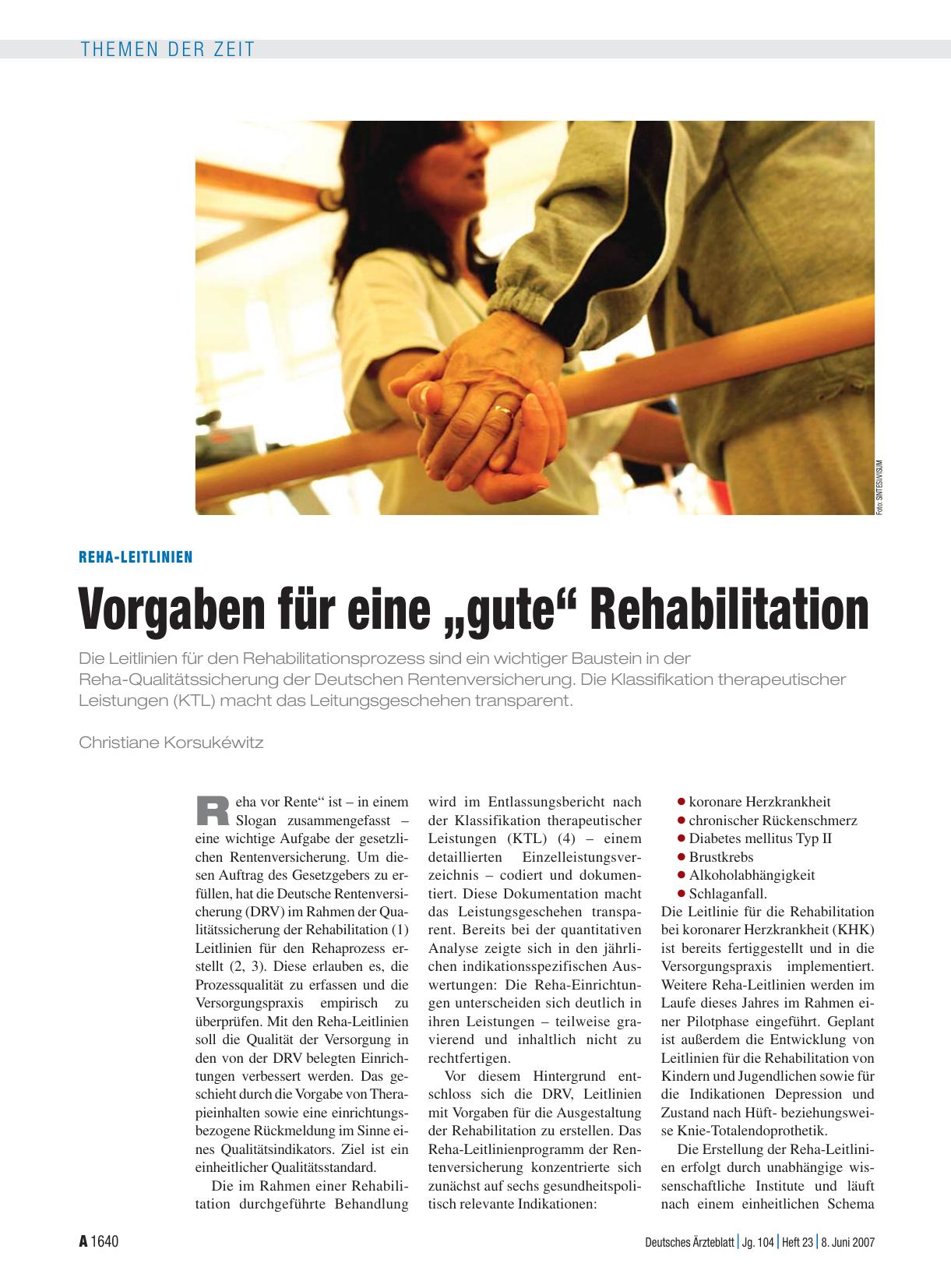 Vorschauseite 1: Reha-Leitlinien: Vorgaben für eine „gute“ Rehabilitation