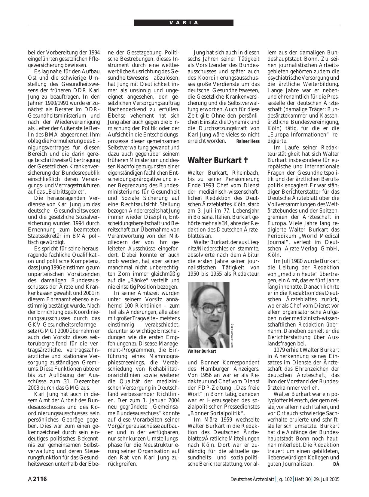 Vorschauseite 1: Walter Burkart †