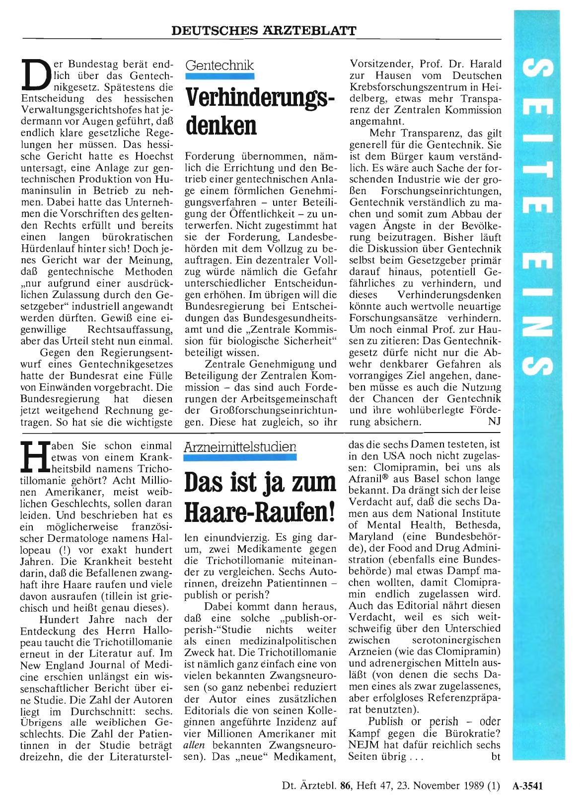 Vorschauseite 1: Gentechnik: Verhinderungsdenken