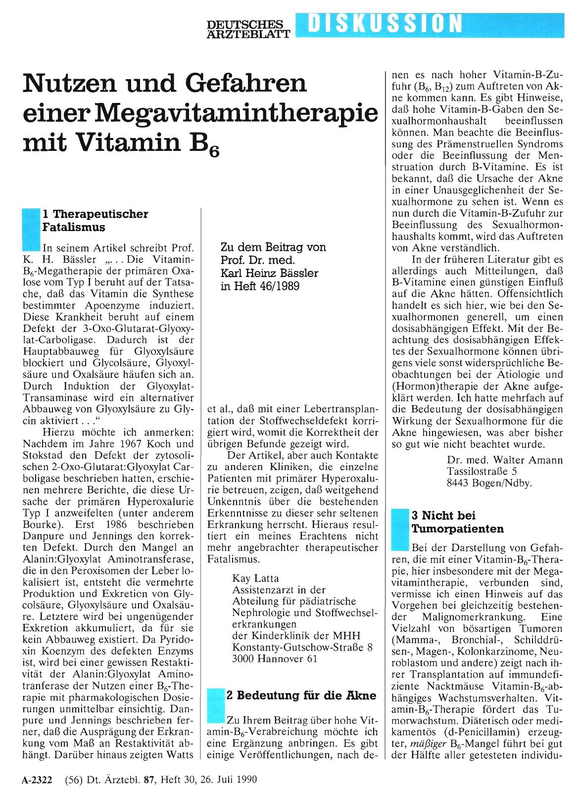Vorschauseite 1: Nutzen und Gefahren einer Megavitamintherapie mit Vitamin B6: 1 Therapeutischer Fatalismus
