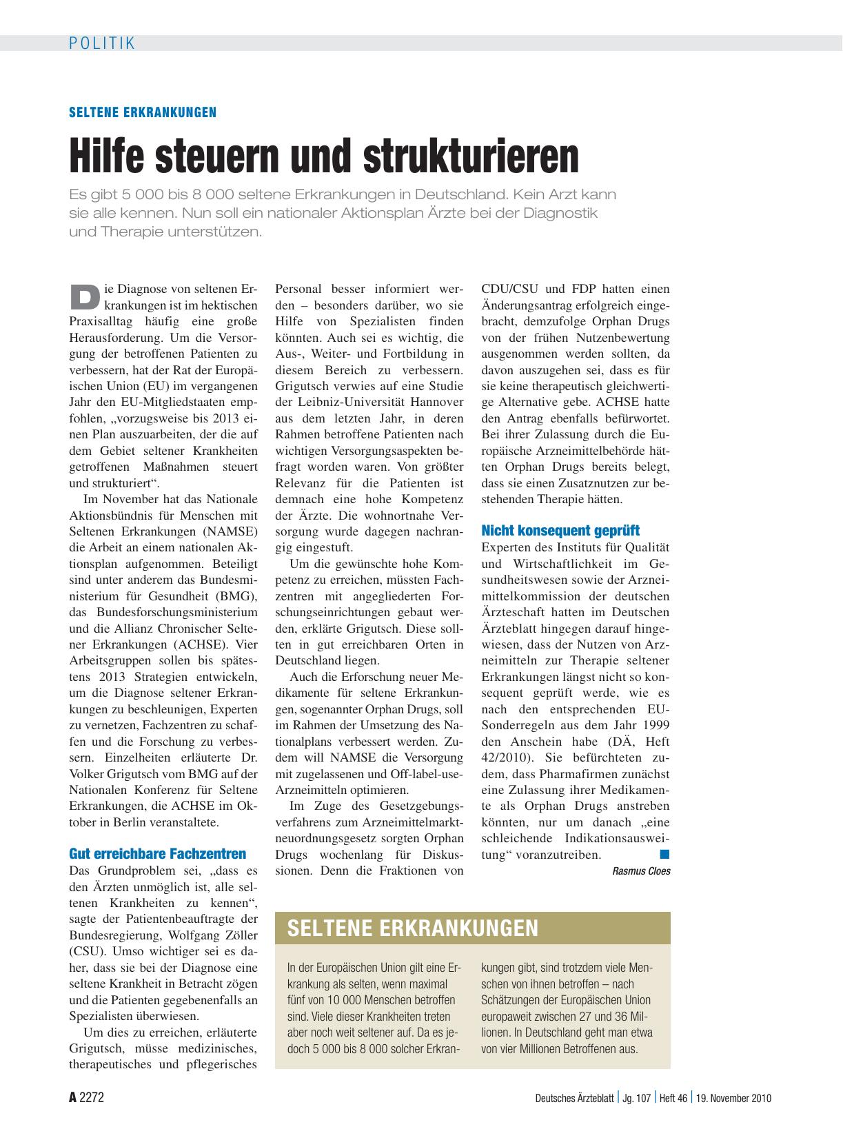 Vorschauseite 1: Seltene Erkrankungen: Hilfe steuern und strukturieren