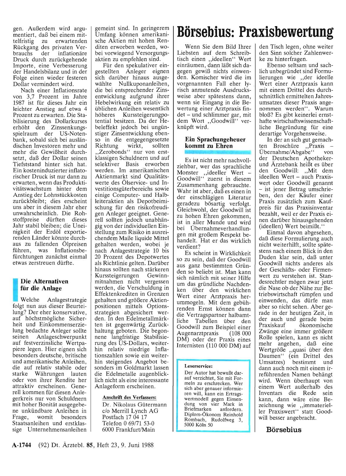 Vorschauseite 1: Börsebius: Praxisbewertung
