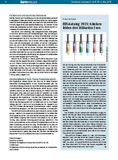 Vorschauseite 1: IBR-Katalog 2018: Kliniken fehlen drei Milliarden Euro