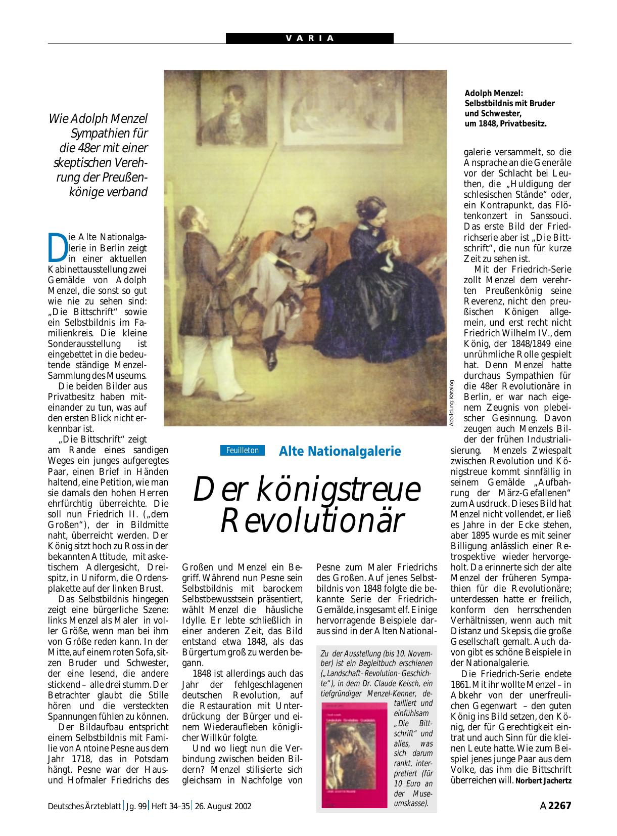 Vorschauseite 1: Alte Nationalgalerie: Der königstreue Revolutionär