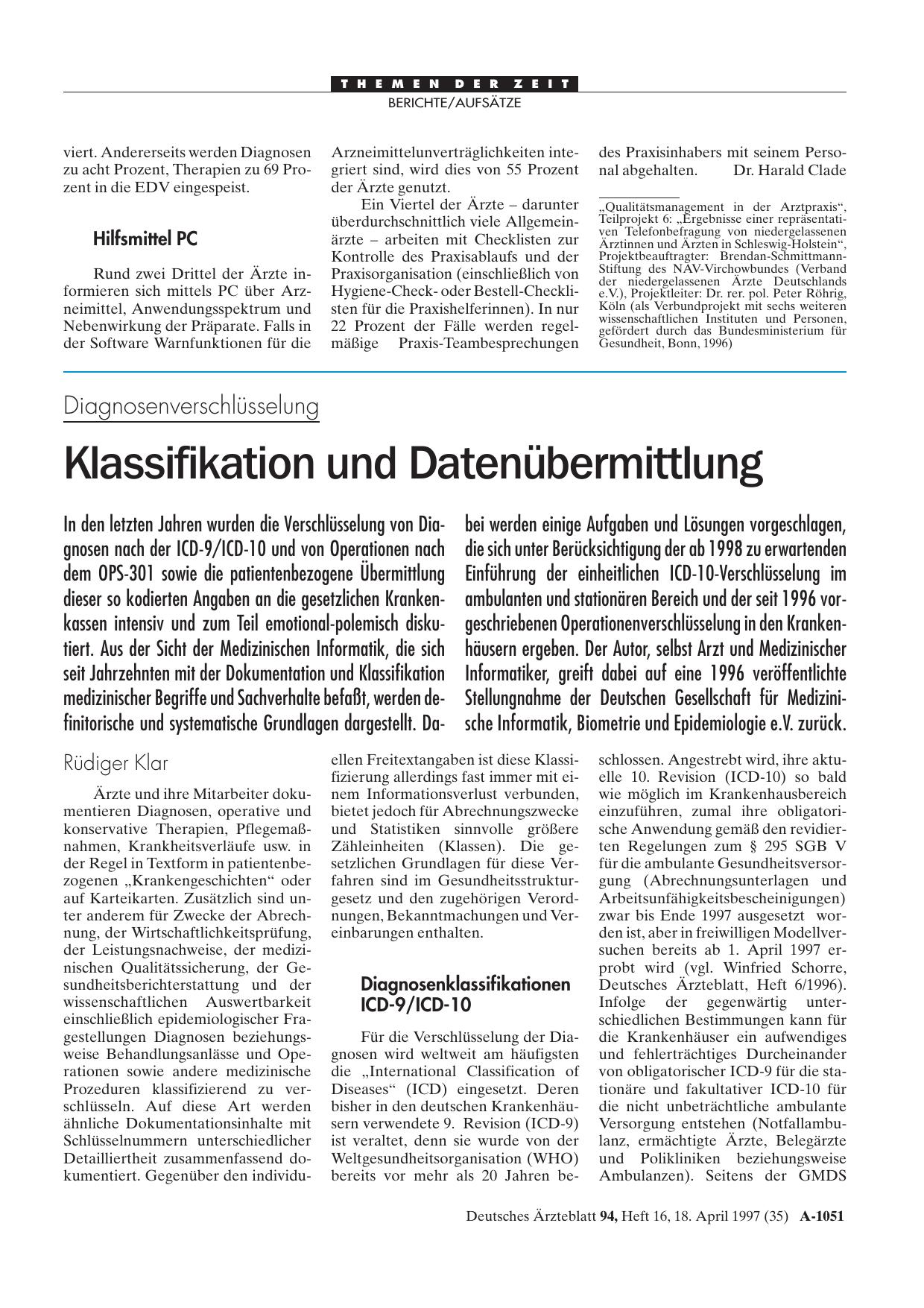 Vorschauseite 1: Diagnosenverschlüsselung: Klassifikation und Datenübermittlung