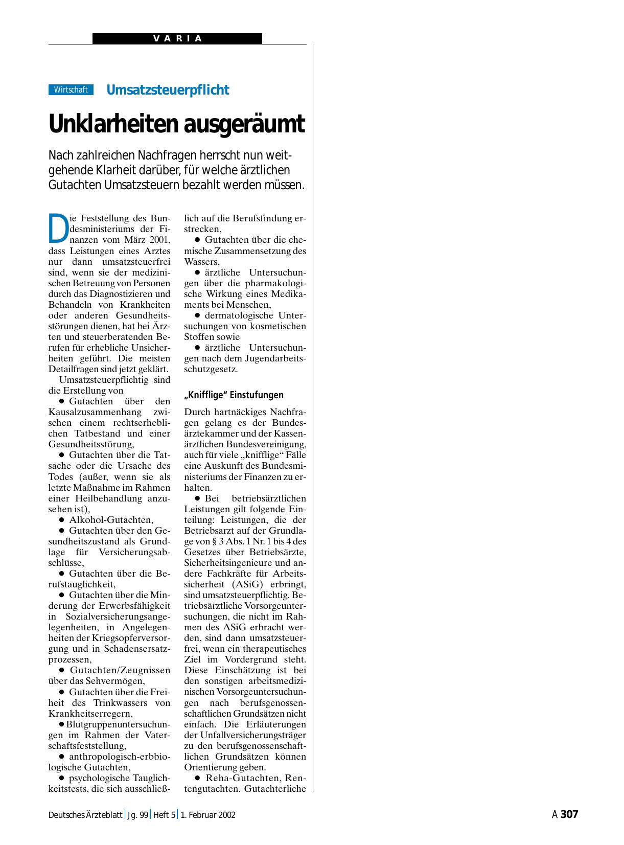 Vorschauseite 1: Umsatzsteuerpflicht: Unklarheiten ausgeräumt