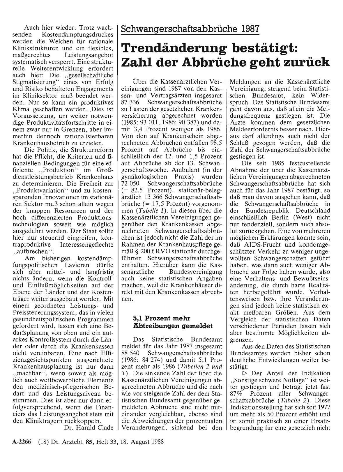 Vorschauseite 1: Schwangerschaftsabbrüche 1987 - Trendänderung bestätigt: Zahl der Abbrüche geht zurück