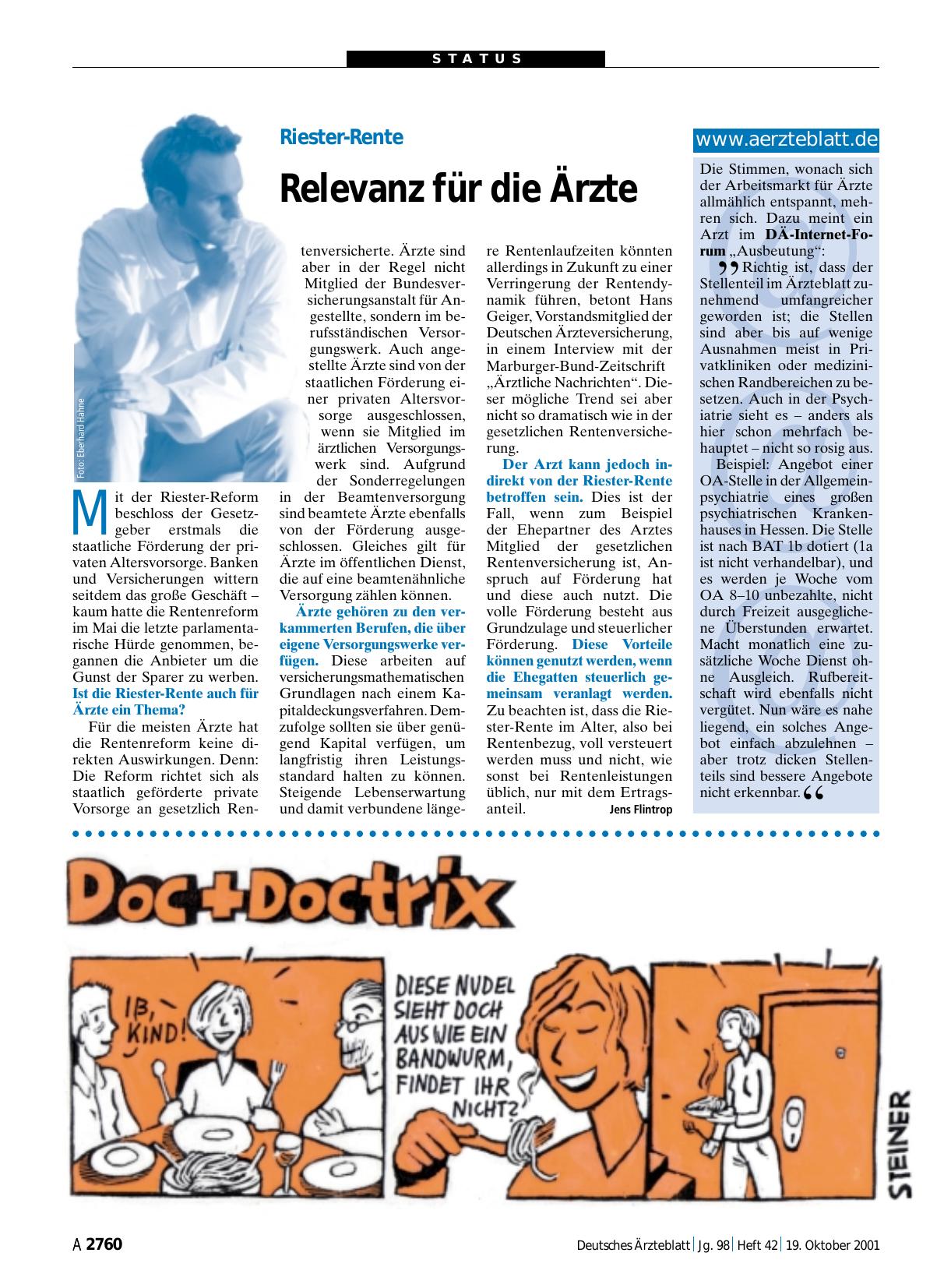 Vorschauseite 1: Riester-Rente: Relevanz für die Ärzte
