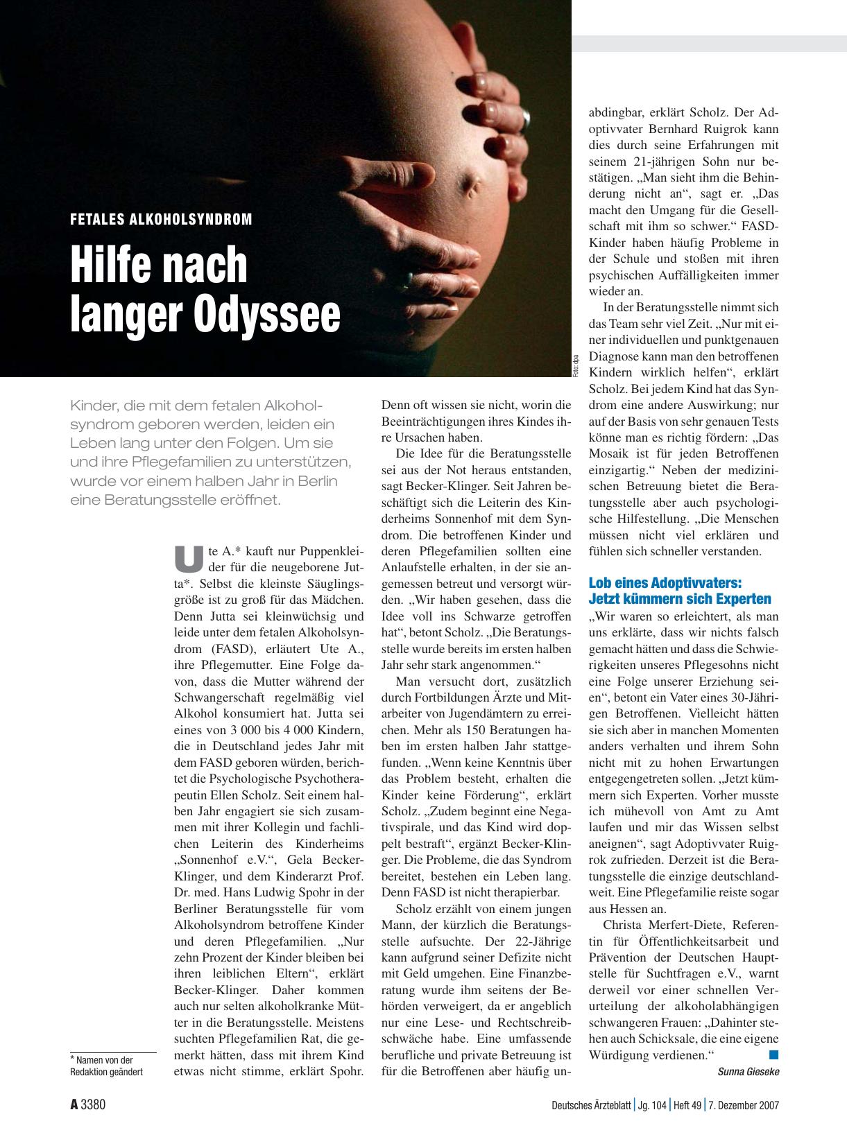 Vorschauseite 1: Fetales Alkoholsyndrom: Hilfe nach langer Odyssee