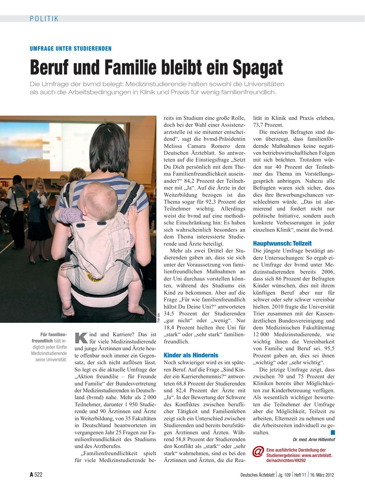 Vorschauseite 1: Umfrage unter Studierenden: Beruf und Familie bleibt ein Spagat