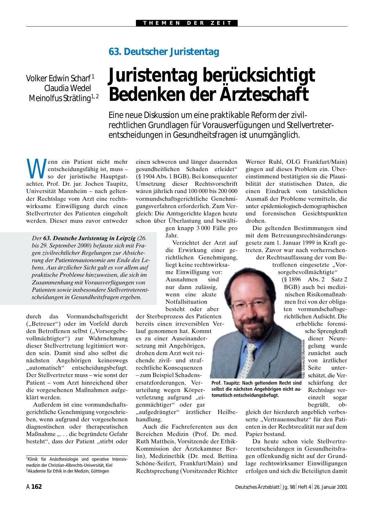 Vorschauseite 1: 63. Deutscher Juristentag: Juristentag berücksichtigt Bedenken der Ärzteschaft