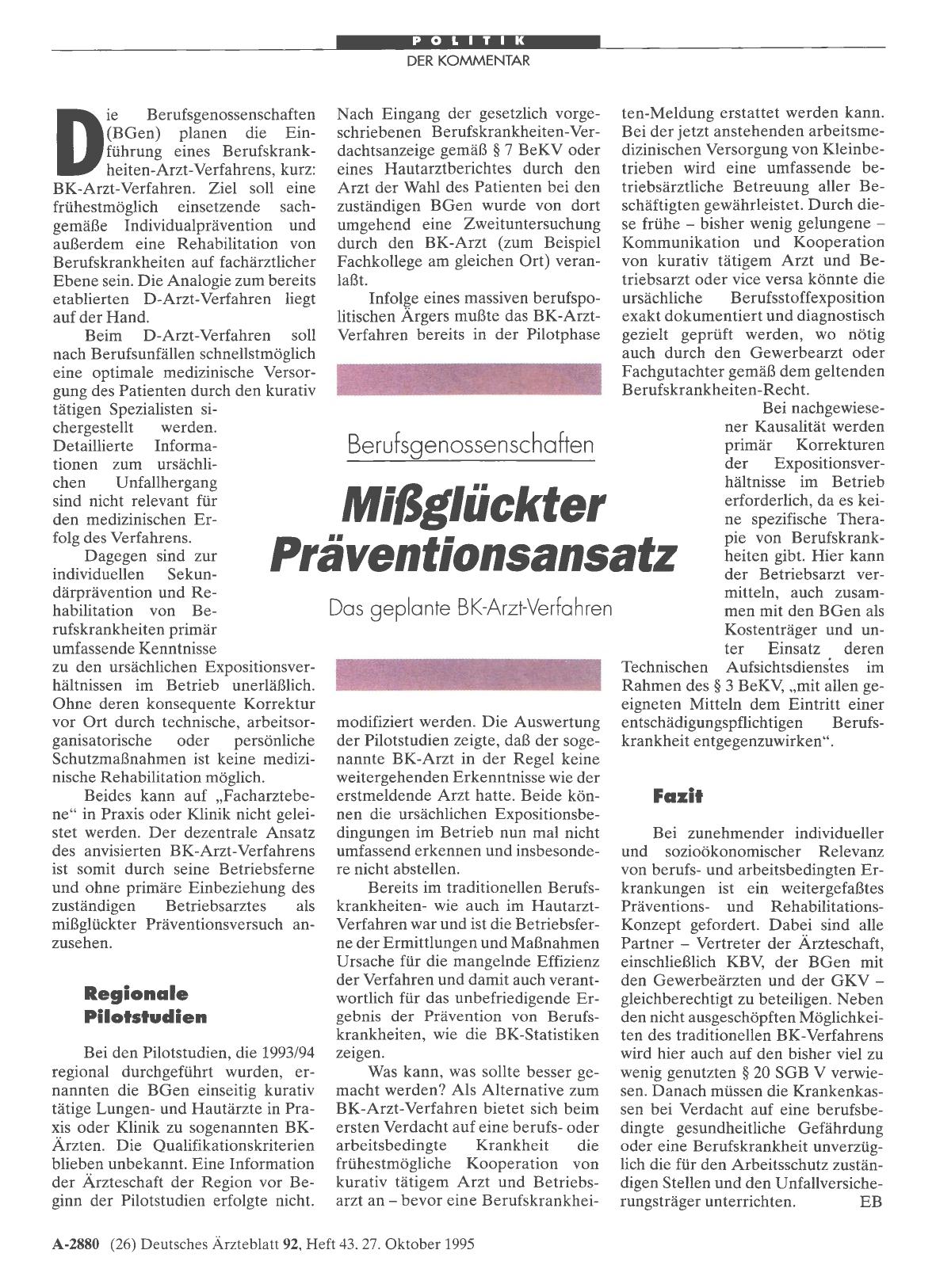 Vorschauseite 1: Berufsgenossenschaften: Mißglückter Präventionsansatz
