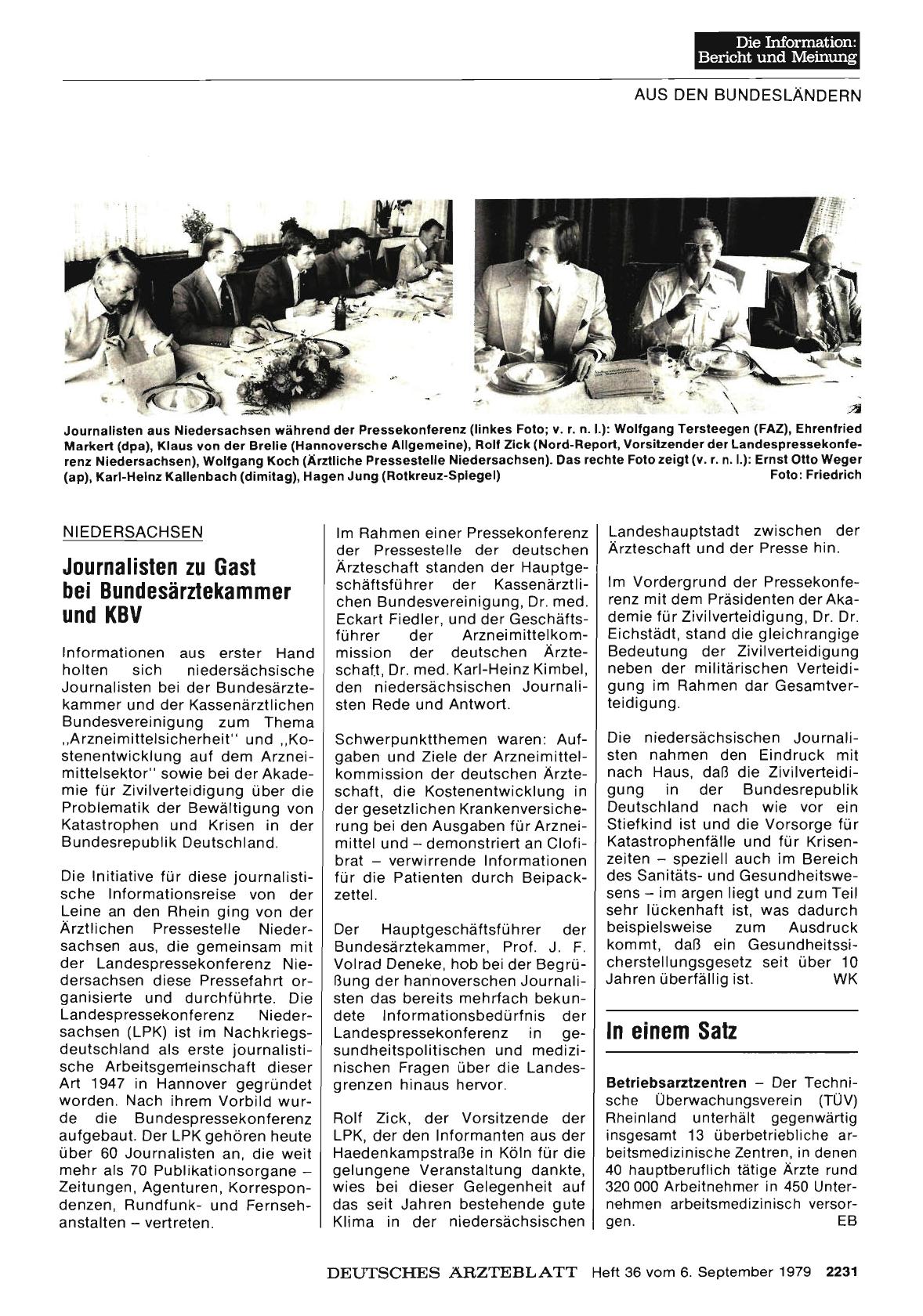Vorschauseite 1: NIEDERSACHSEN: Journalisten zu Gast bei Bundesärztekammer und KBV