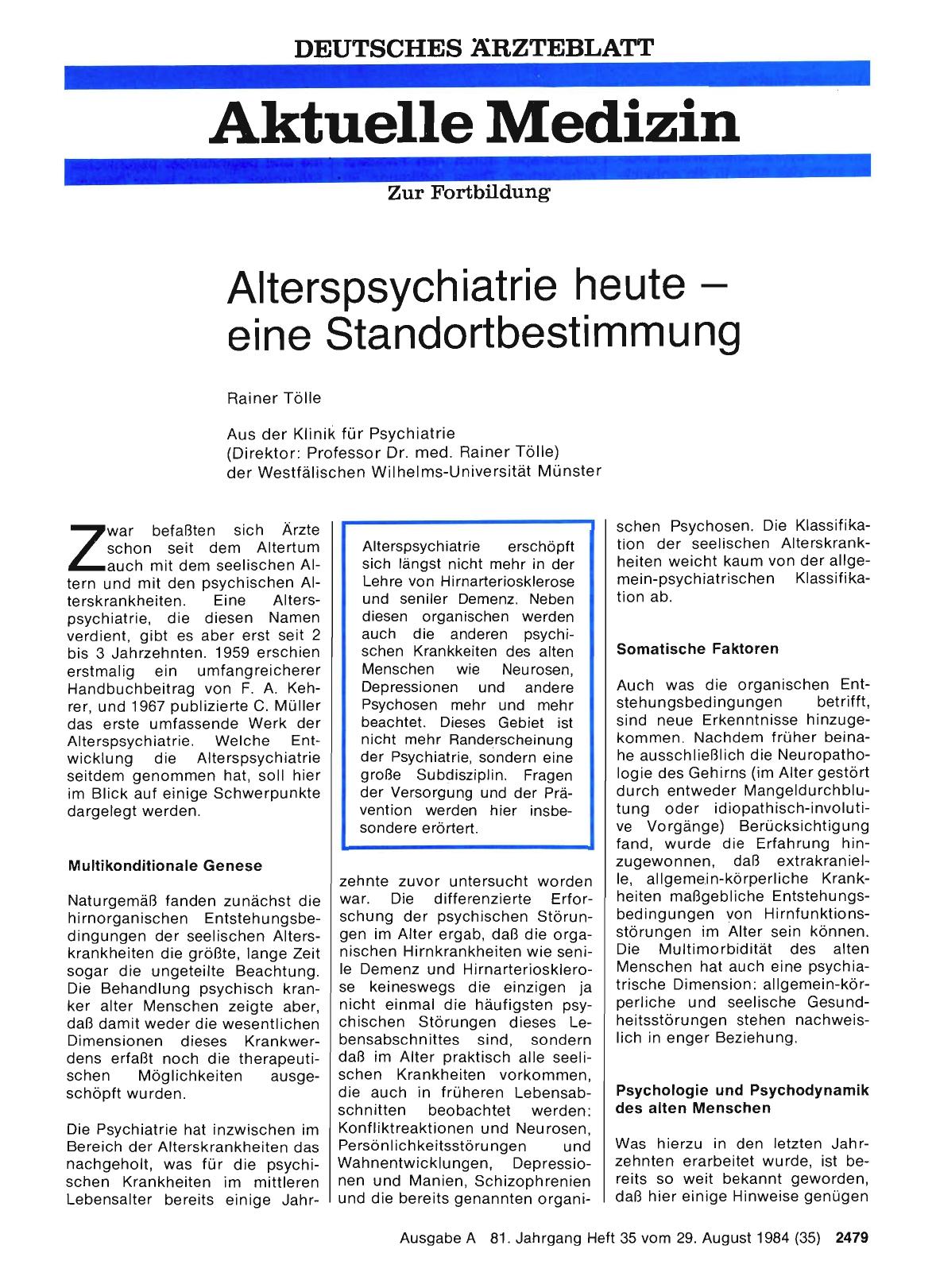 Vorschauseite 1: Alterspsychiatrie heute - eine Standortbestimmung