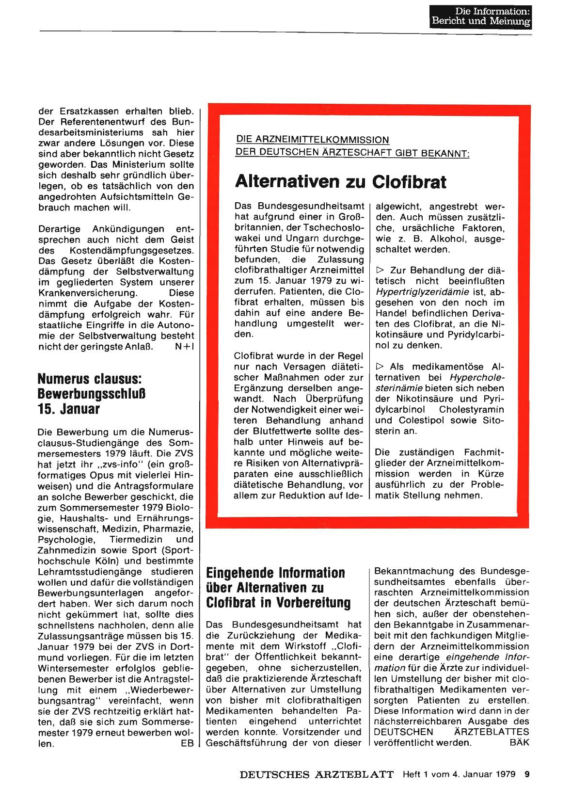Vorschauseite 1: Eingehende Information über Alternativen zu Clofibrat in Vorbereitung