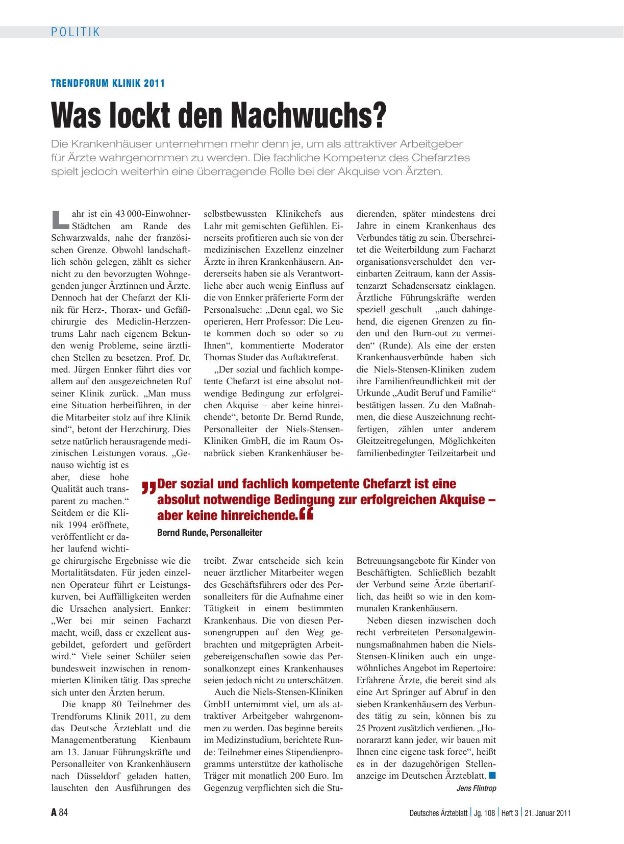 Vorschauseite 1: Trendforum Klinik 2011: Was lockt den Nachwuchs?