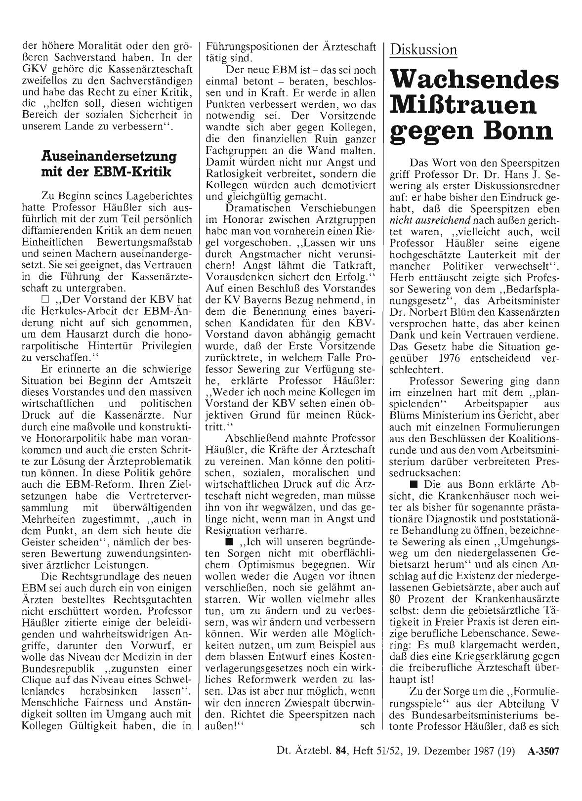 Vorschauseite 1: Diskussion: Wachsendes Mißtrauen gegen Bonn