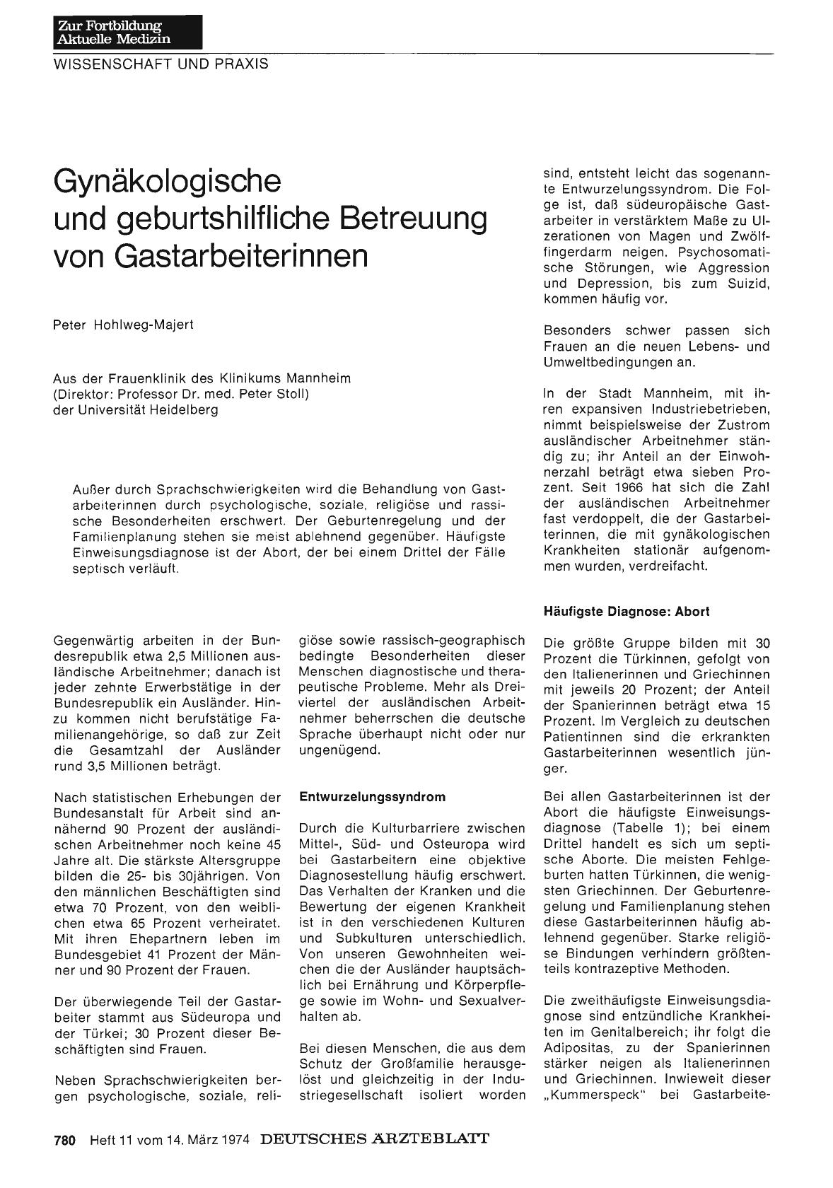 Vorschauseite 1: Gynäkologische und geburtshilfliche Betreuung von Gastarbeiterinnen