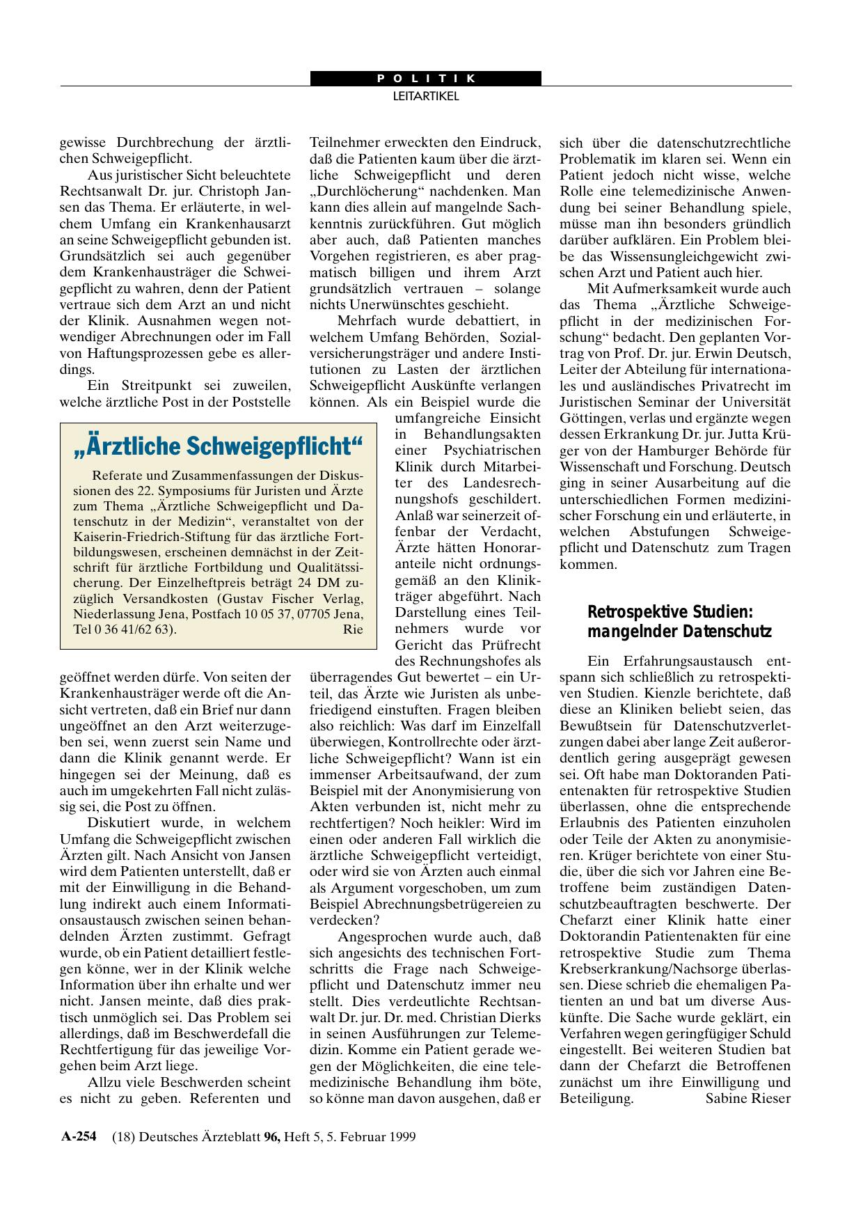 Vorschauseite 1: „Ärztliche Schweigepflicht„