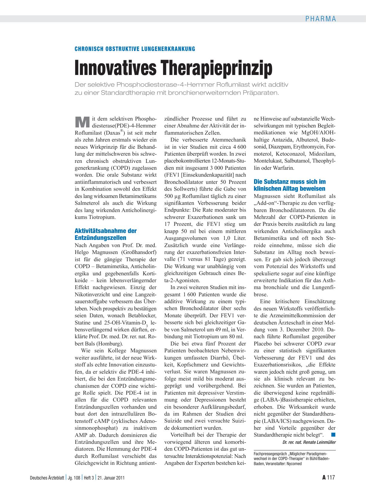 Vorschauseite 1: Chronisch Obstruktive Lungenerkrankung: Innovatives Therapieprinzip