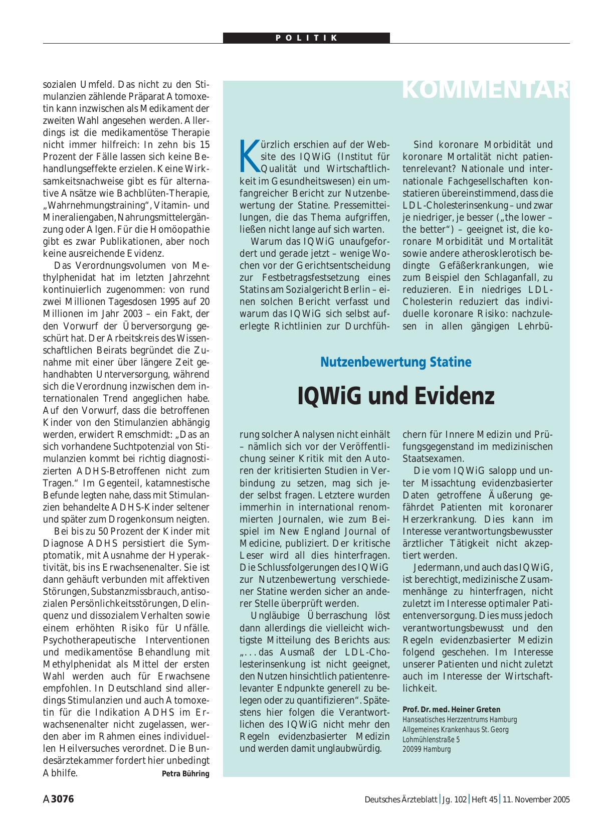 Vorschauseite 1: Nutzenbewertung Statine: IQWiG und Evidenz