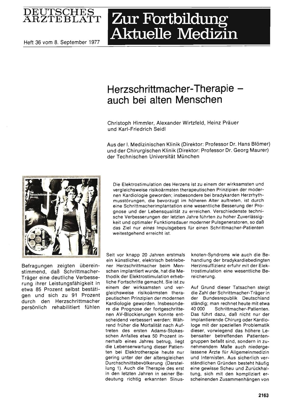 Vorschauseite 1: Herzschrittmacher-Therapie — auch bei alten Menschen