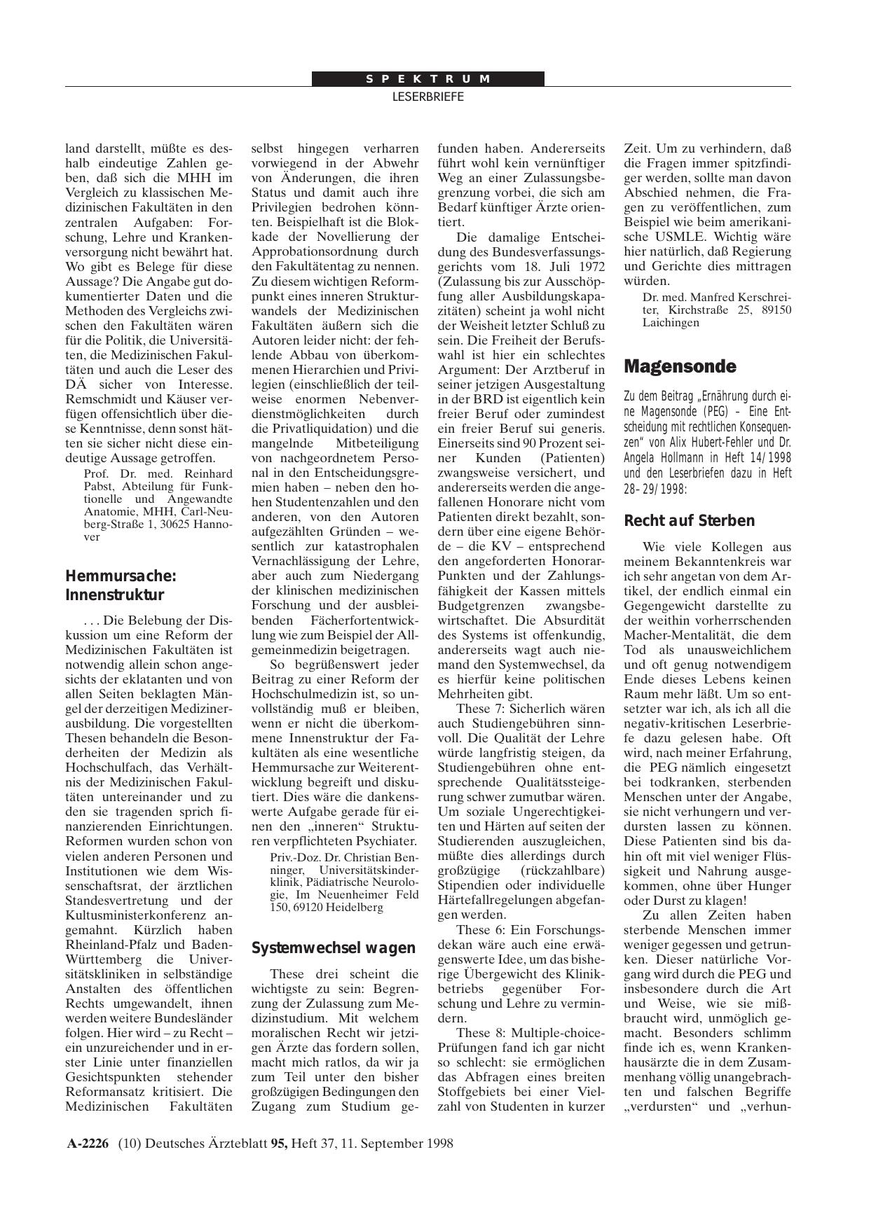 Vorschauseite 1: Magensonde: Recht auf Sterben