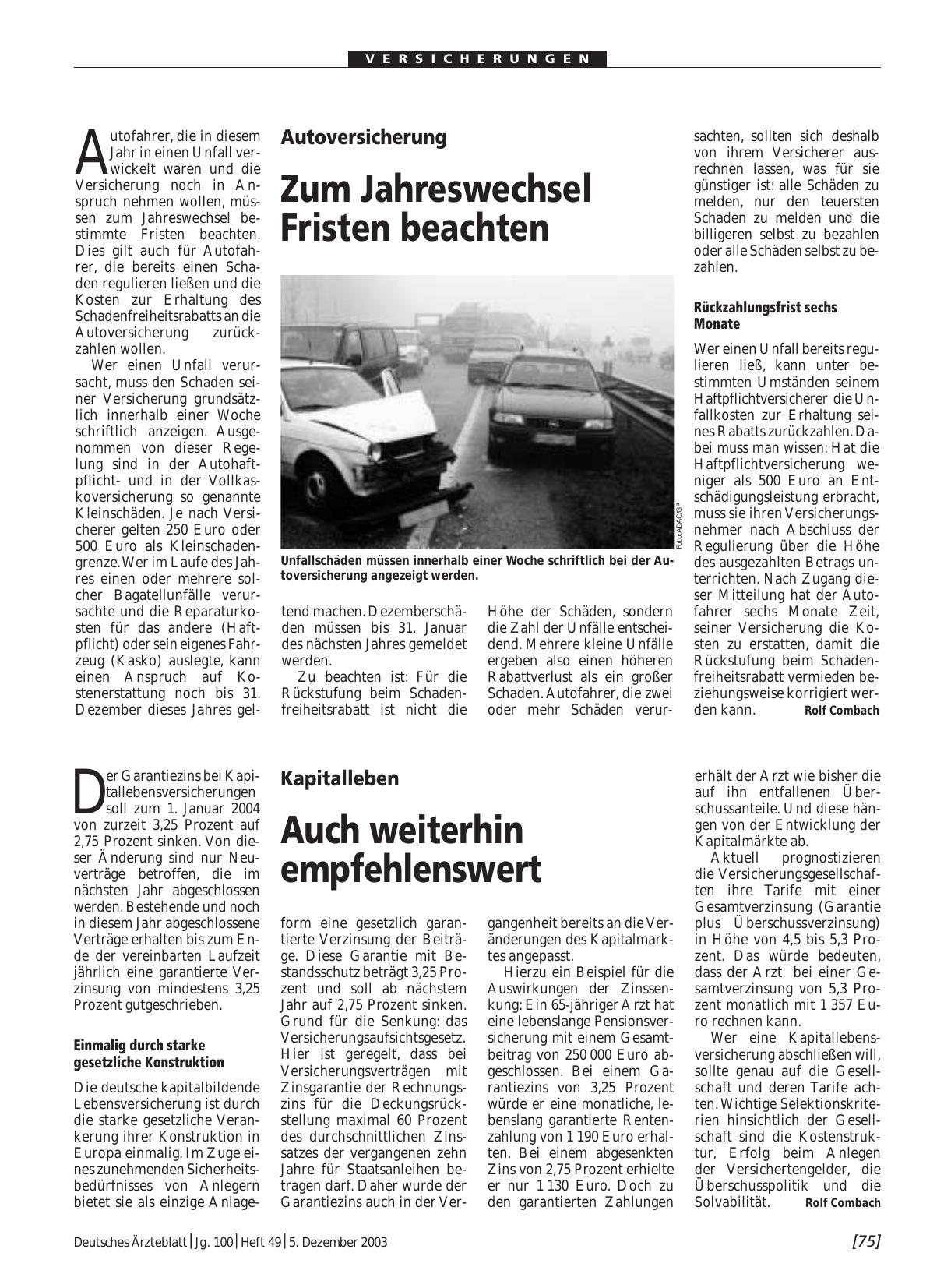 Vorschauseite 1: Autoversicherung: Zum Jahreswechsel Fristen beachten