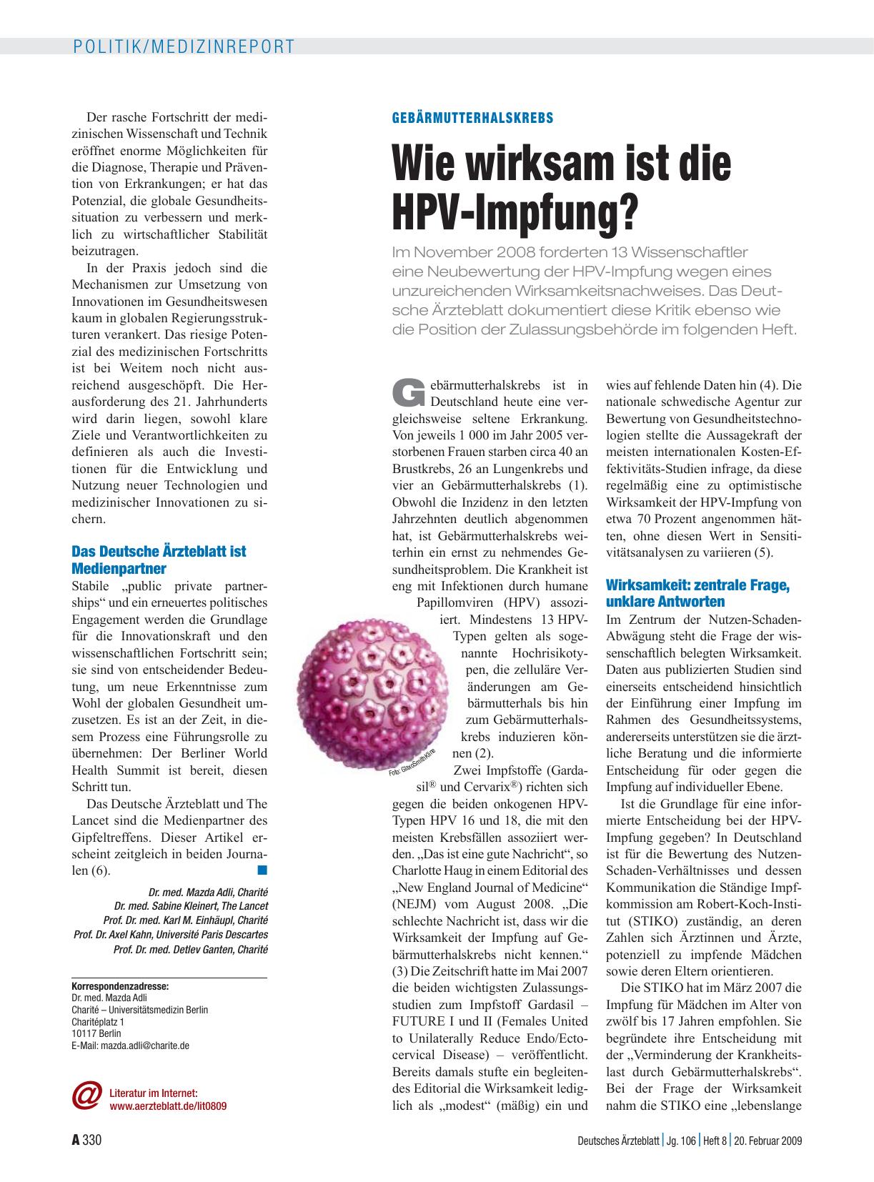 Vorschauseite 1: Gebärmutterhalskrebs: Wie wirksam ist die HPV-Impfung?