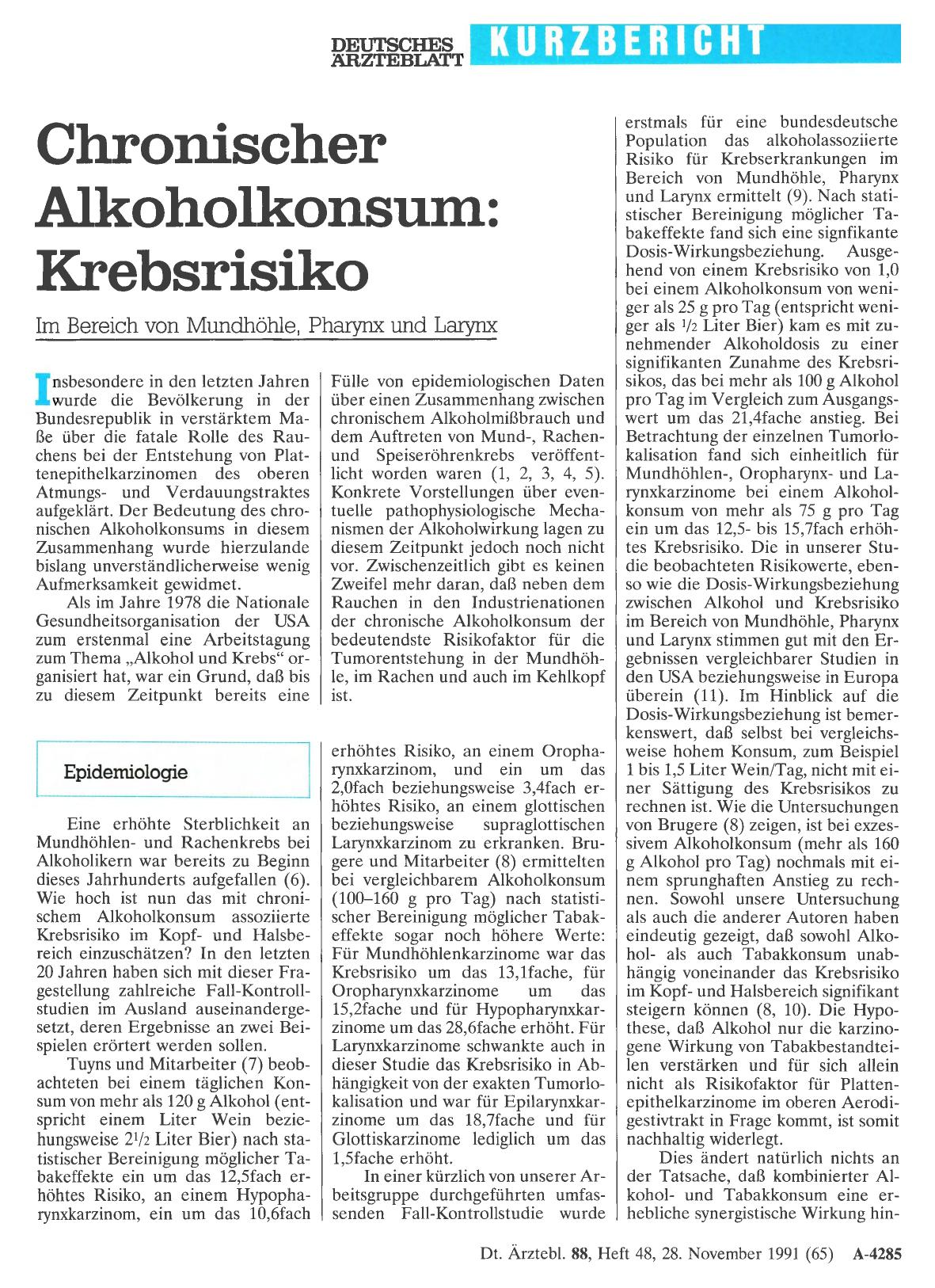 Vorschauseite 1: Chronischer Alkoholkonsum: Krebsrisiko