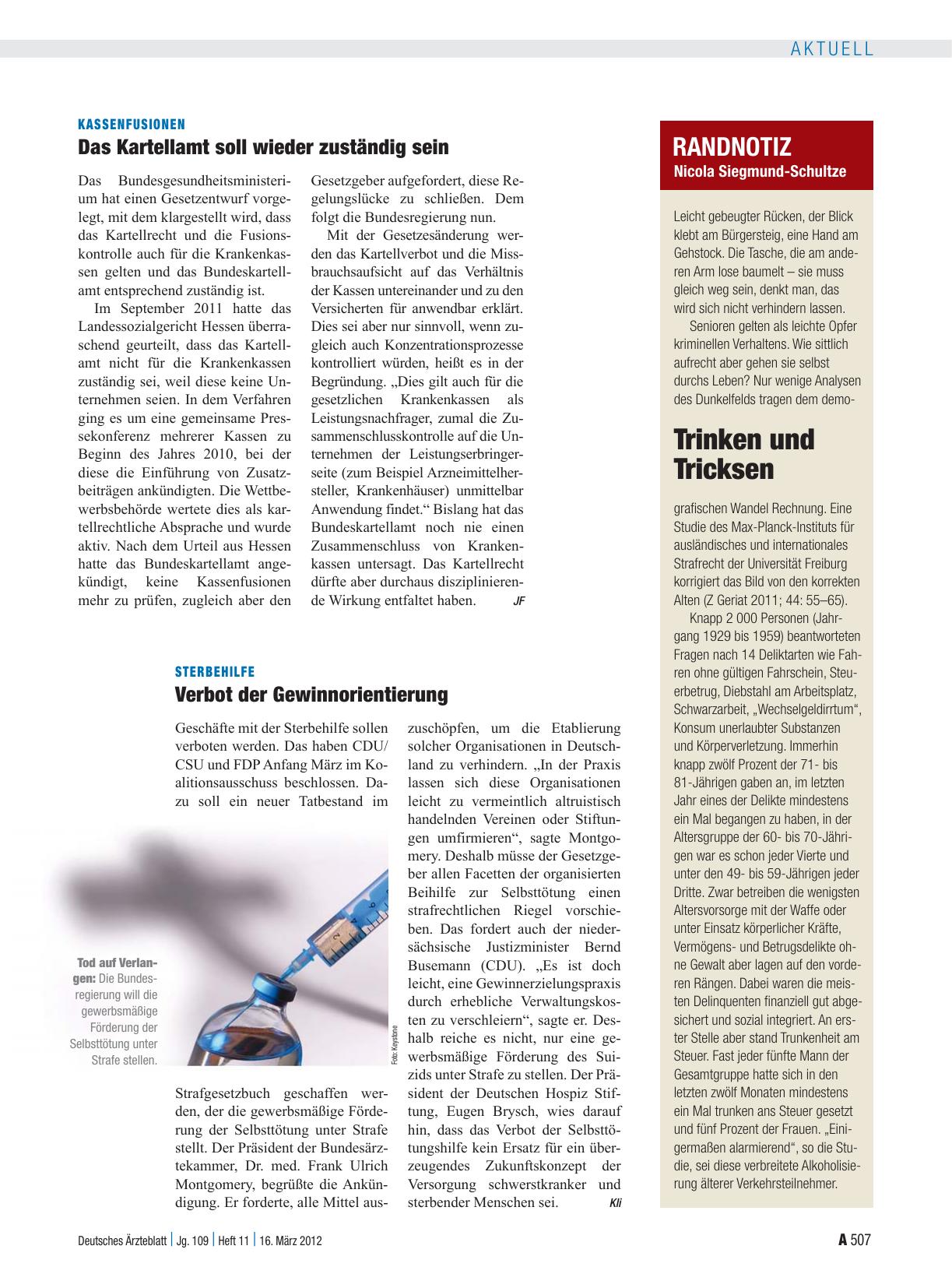 Vorschauseite 1: Sterbehilfe: Verbot der Gewinnorientierung