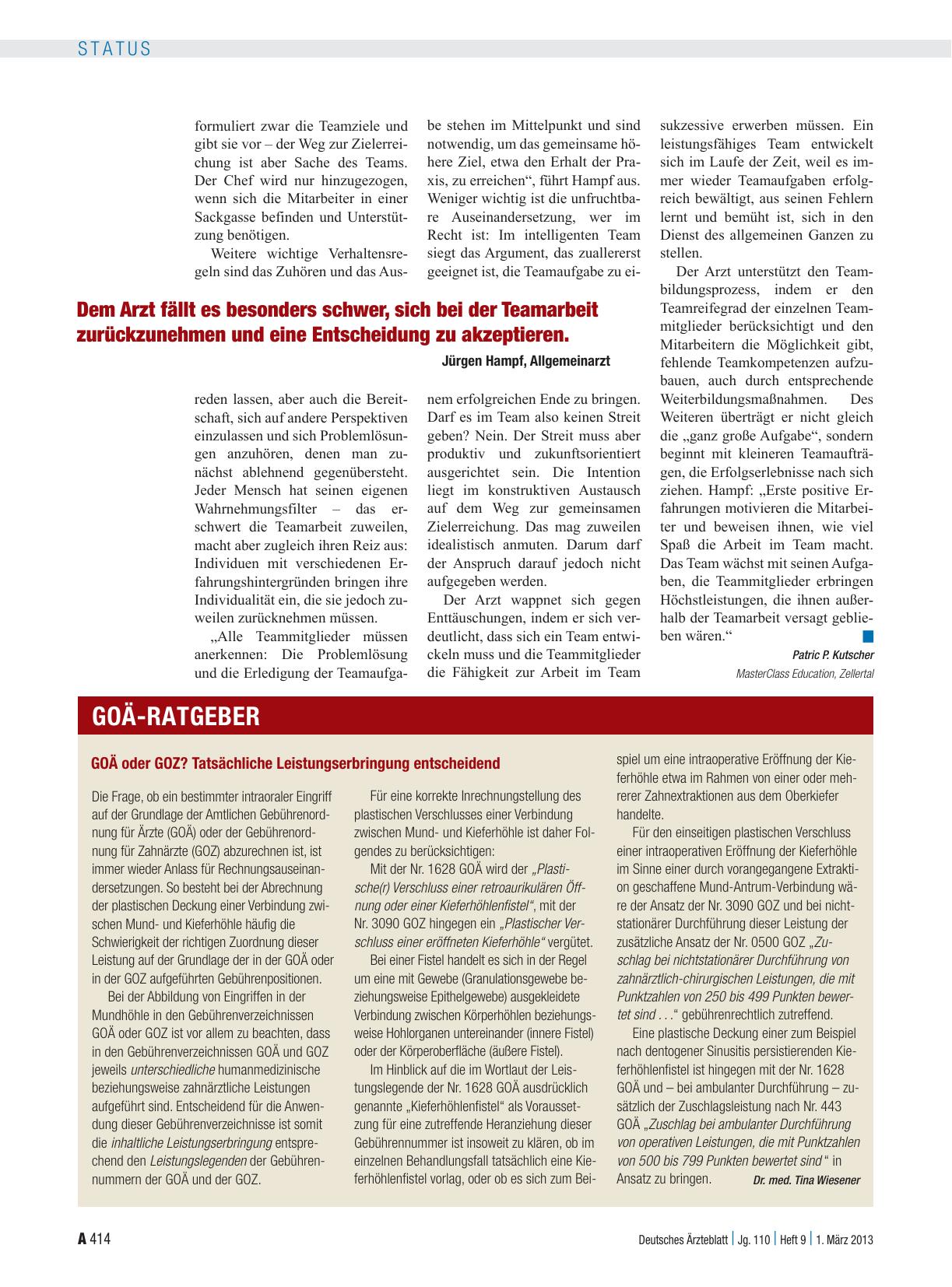 Vorschauseite 1: GOÄ oder GOZ? Tatsächliche Leistungserbringung entscheidend