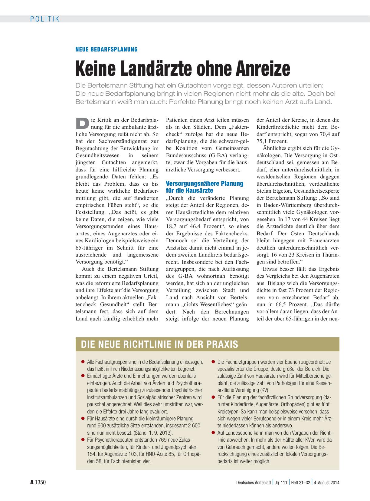 Vorschauseite 1: Neue Bedarfsplanung: Keine Landärzte ohne Anreize