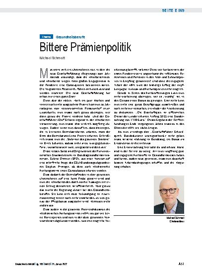 Vorschauseite 1: Gesundheitsberufe: Bittere Prämienpolitik
