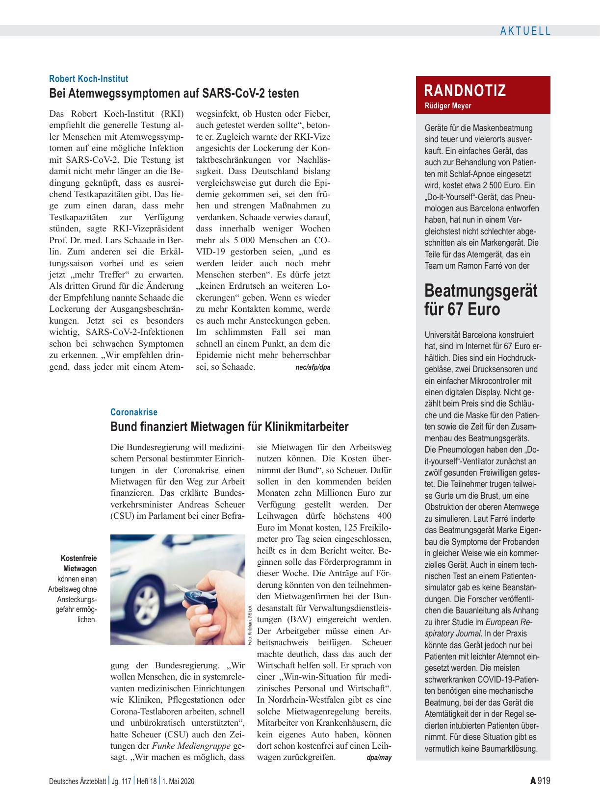 Vorschauseite 1: Coronakrise: Bund finanziert Mietwagen für Klinikmitarbeiter