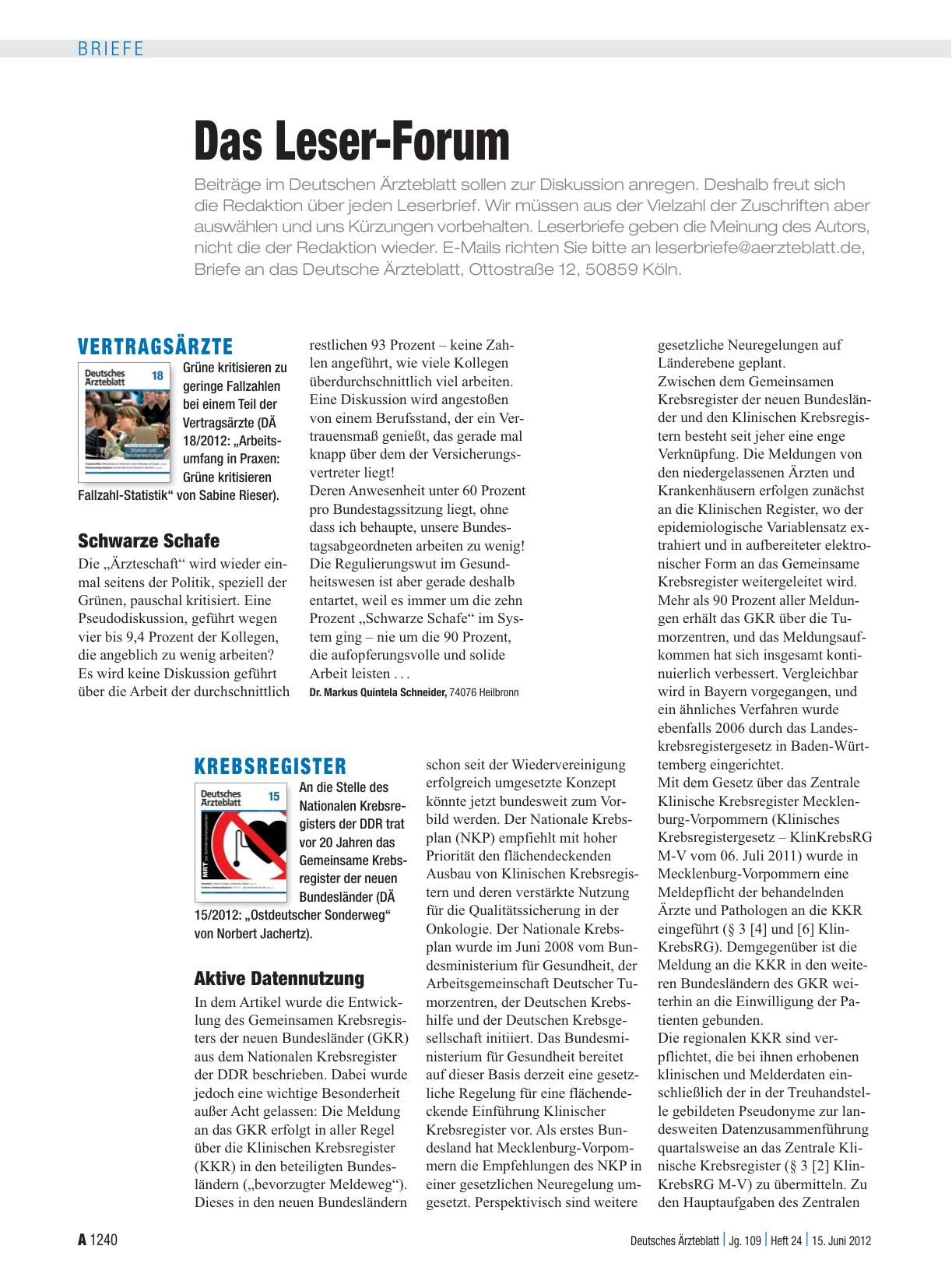 Vorschauseite 1: Krebsregister: Aktive Datennutzung