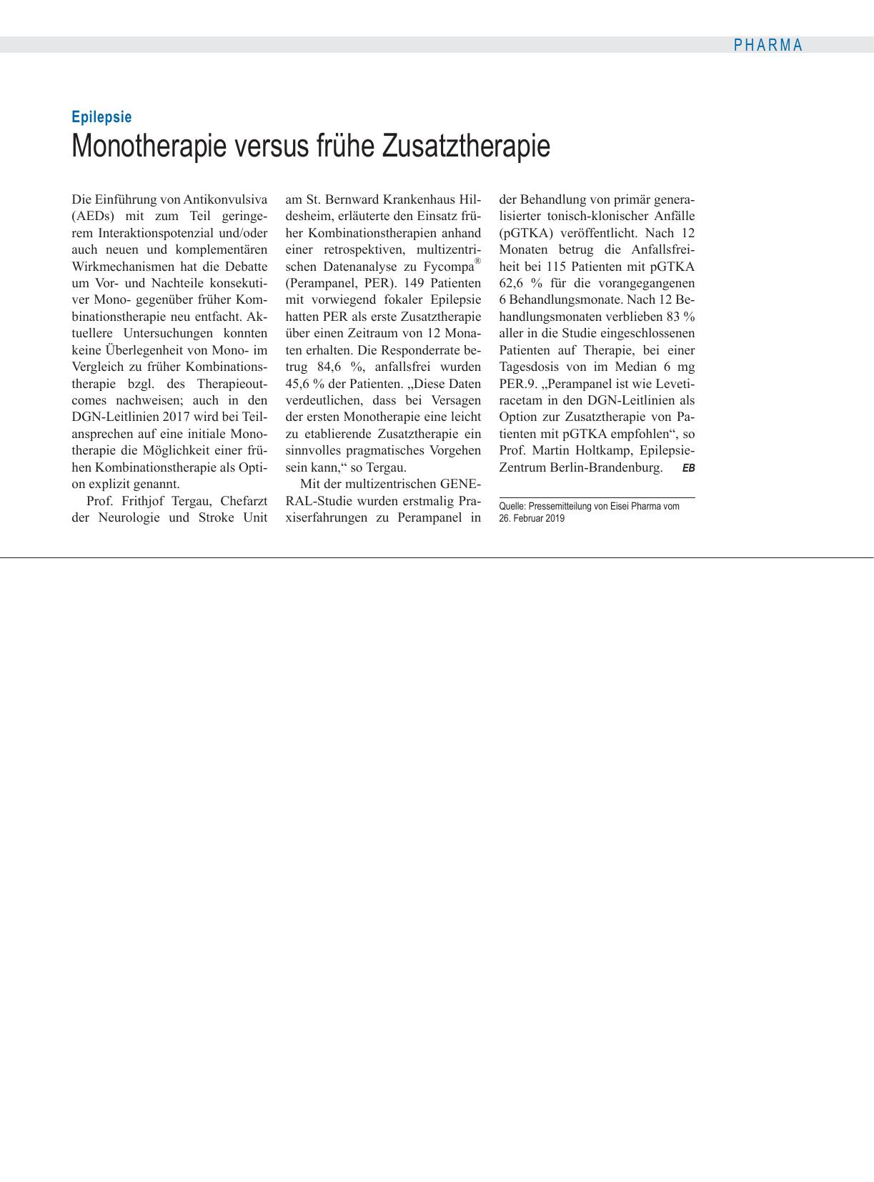 Vorschauseite 1: Epilepsie: Monotherapie versus frühe Zusatztherapie