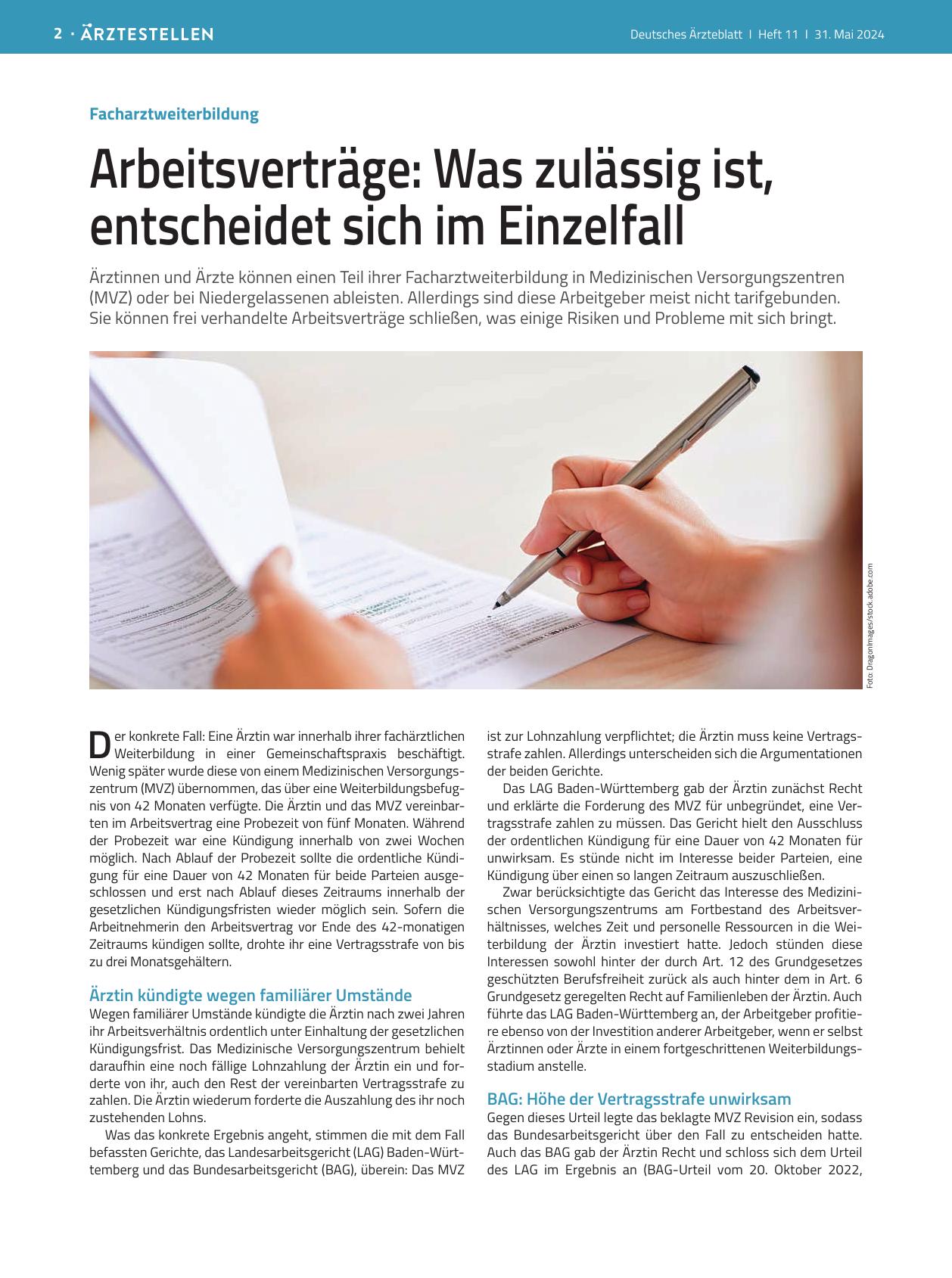 Vorschauseite 1: Facharztweiterbildung: Arbeitsverträge – Was zulässig ist, entscheidet sich im Einzelfall