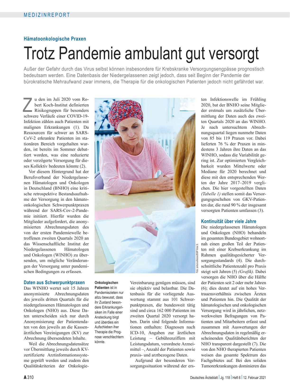 Vorschauseite 1: Hämatoonkologische Praxen: Trotz Pandemie ambulant gut versorgt